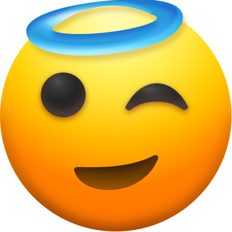 Emoji with halo and winking