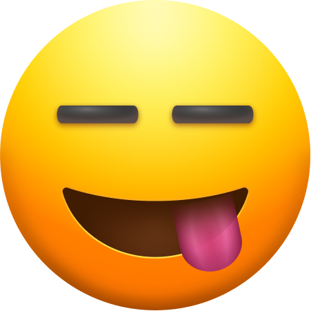 Emoji with slanted eyes and tongue sticking out of side of mouth