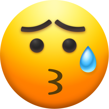 Emoji with concerned look, kissy face, and tear rolling down cheek