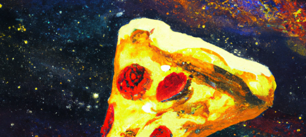 Image of pizza floating in space